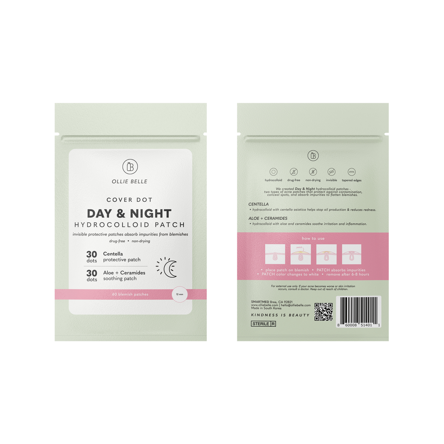 60 Hydrocolloid Acne Patches with Aloe Centella Protective & Soothing Patches Cover Dot Day & Night Patch