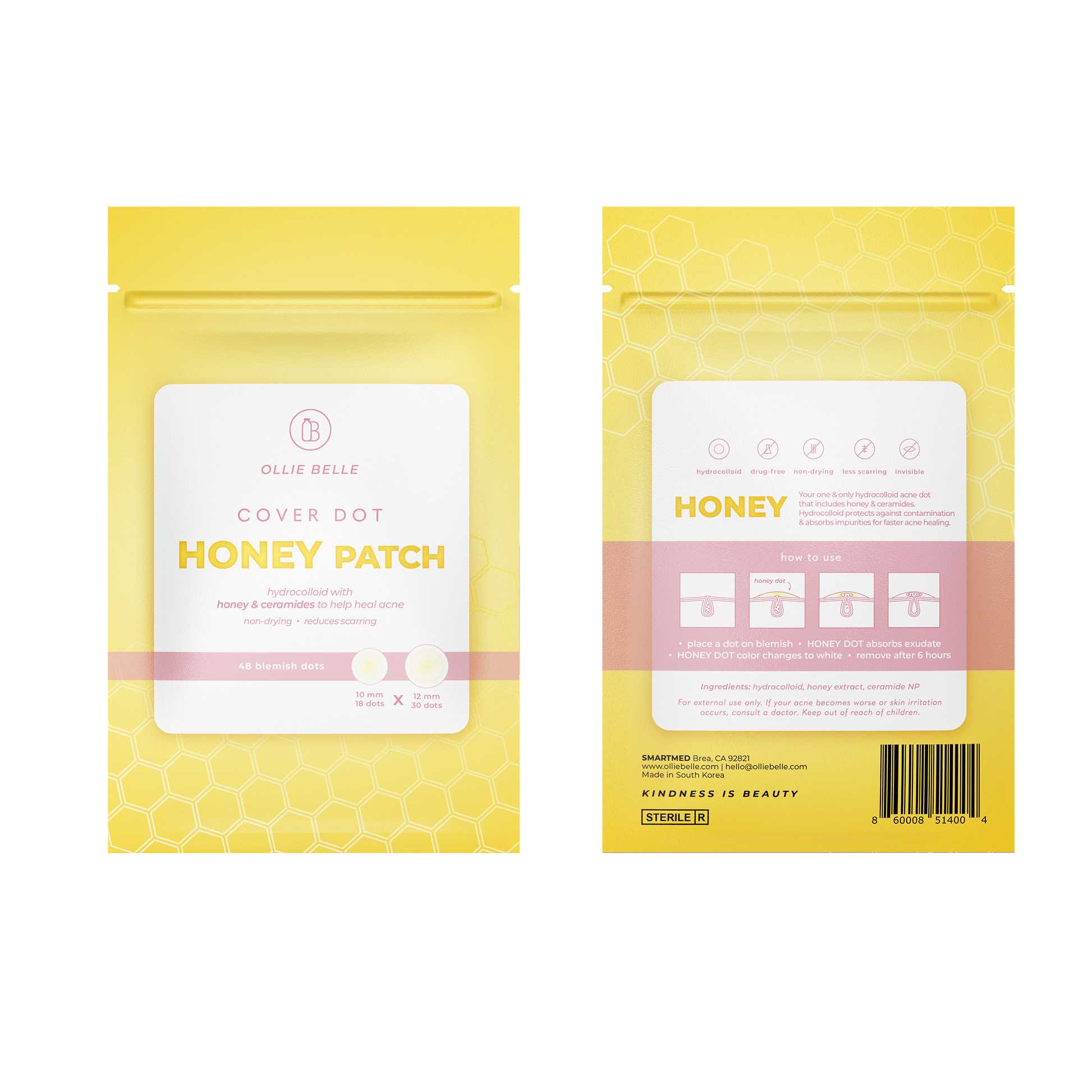 Cover Dot Honey Patch 48 Hydrocolloid Acne Patches Infused with Honey 2 Sizes 10mm and 12mm